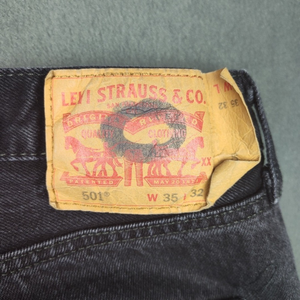 Levis 501 Jeans Mens 35x30 Black Custom Altered Black Circle‎ Straight Leg Denim - Picture 4 of 16